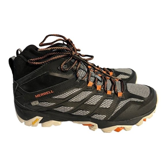 Merrell Boots Men 8 Moab FST Mid Dry Waterproof Hiking Black Leather Vibram Sole - Picture 2 of 7